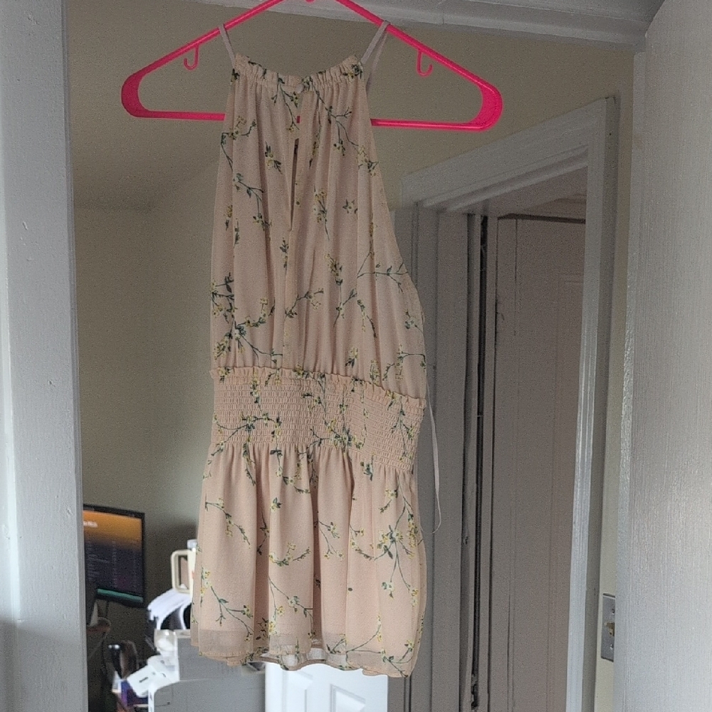 Floral Cream Halter Dress